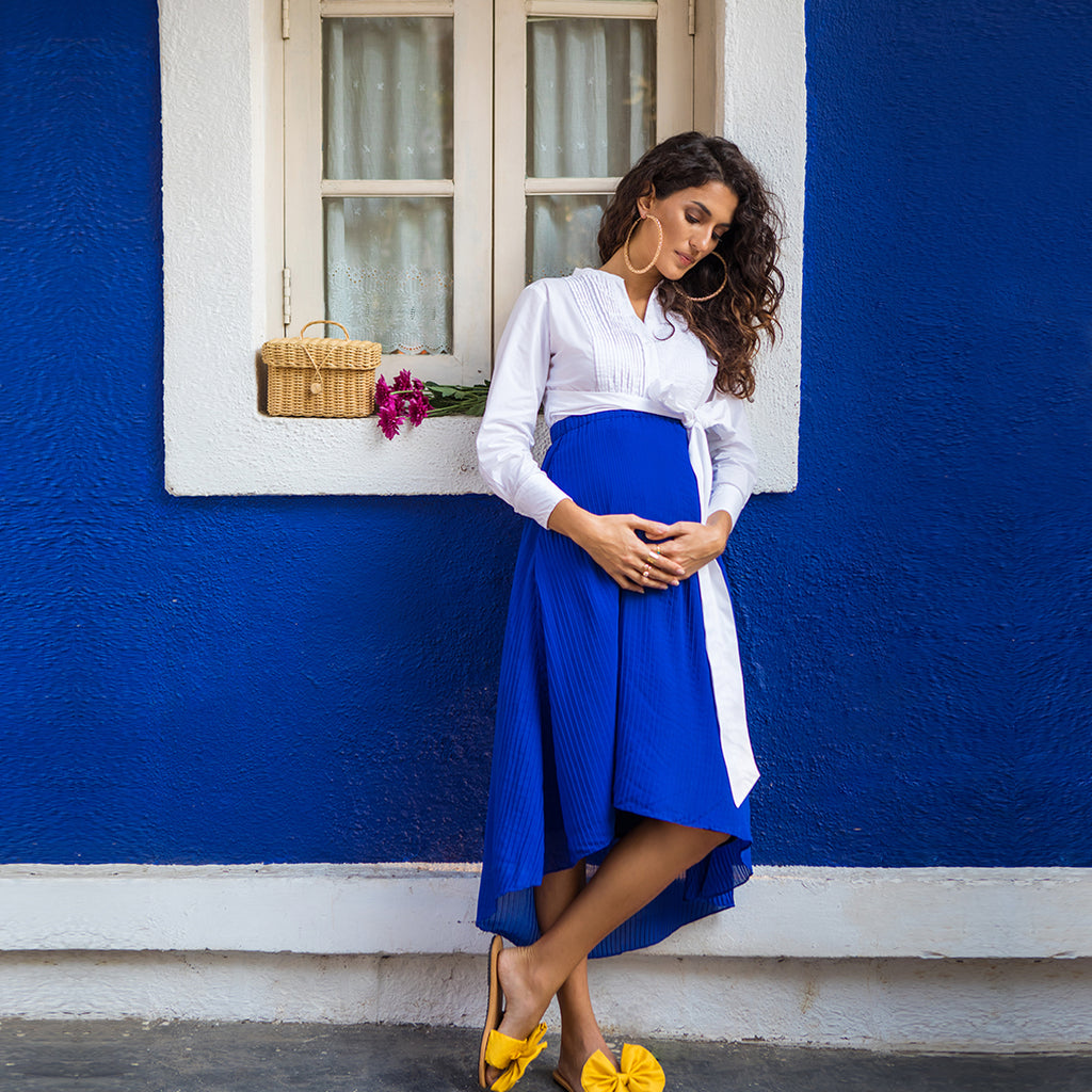 Maternity-Dresses-Cora-Pleat-Skirt-Electric-Blue