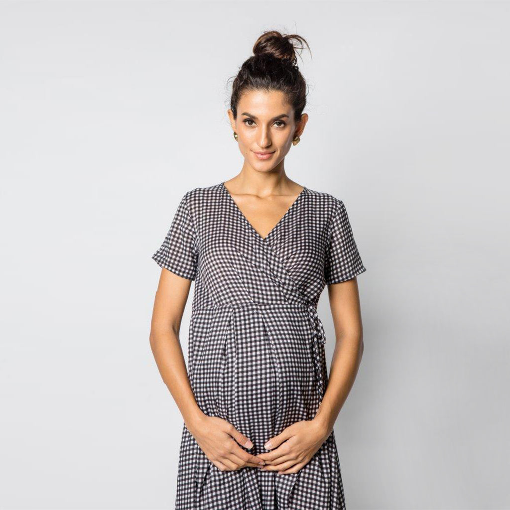 Maternity-Dresses-Chiara-Maxi-Wrap-Dress-Black-White-Checks-Image3